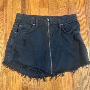 Bershka Black Denim Mini Skirt with Frayed Hem | Size 6